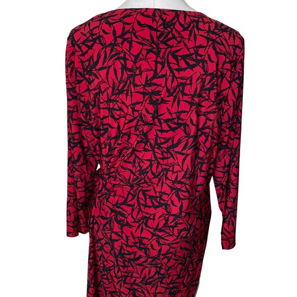 Evan Picone Black Label Red Black Floral Gathered Waist Long Sleeve Dress Sz XL - Picture 4 of 12